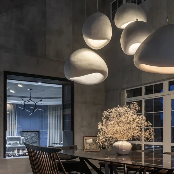 Wabi-Sabi kitchen island lighting with bamboo, clay, and wood accents